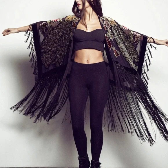 Hand crafted Boho Peacock Tassel Fringe Kimono - Picture 4 of 14